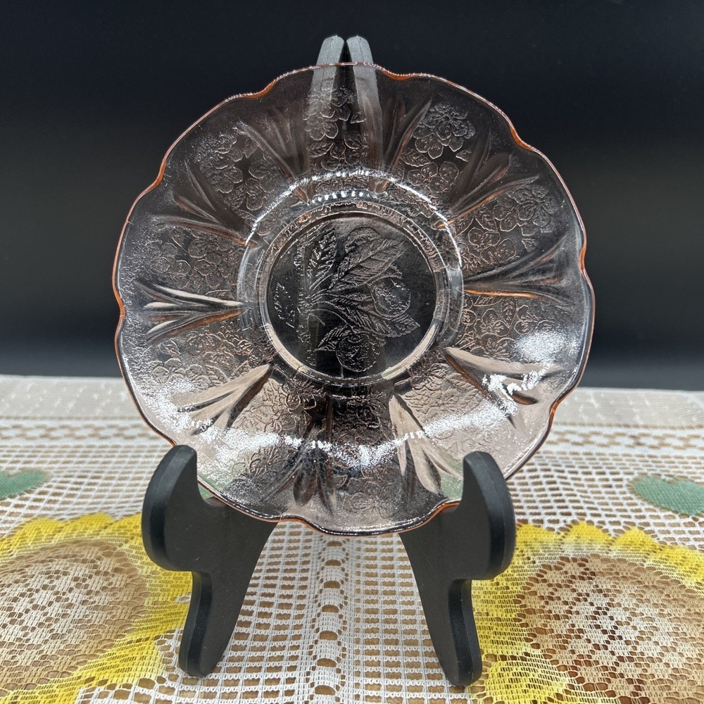 Pink Depression Glass Saucer "Cherry Blossom" Jeannette Glass Co. 1930-39